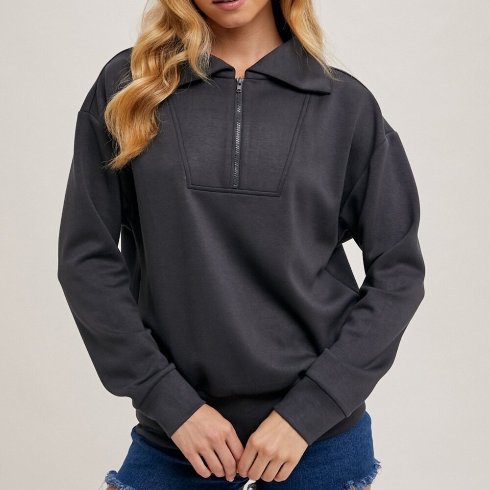 Half Zip Front Knit Sweatshirt